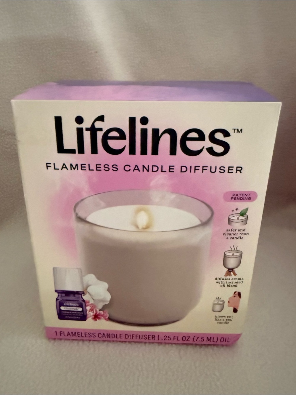 Lifelines Flameless Candle Oil Diffuser Frosted Cream Clickwick New